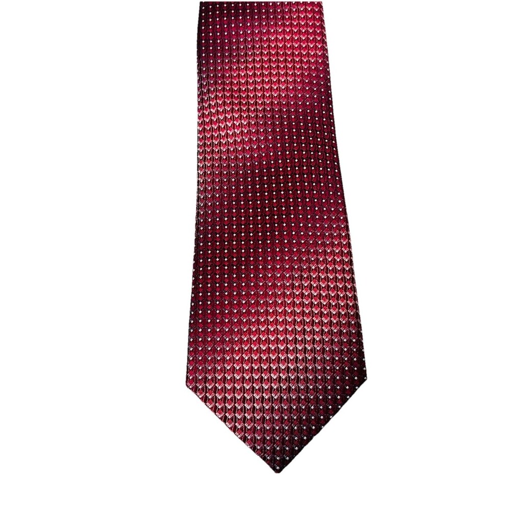 Stacy Adams Slim Tie and Hanky Red Geometric 2.75” Wide Handmade  Microfiber New